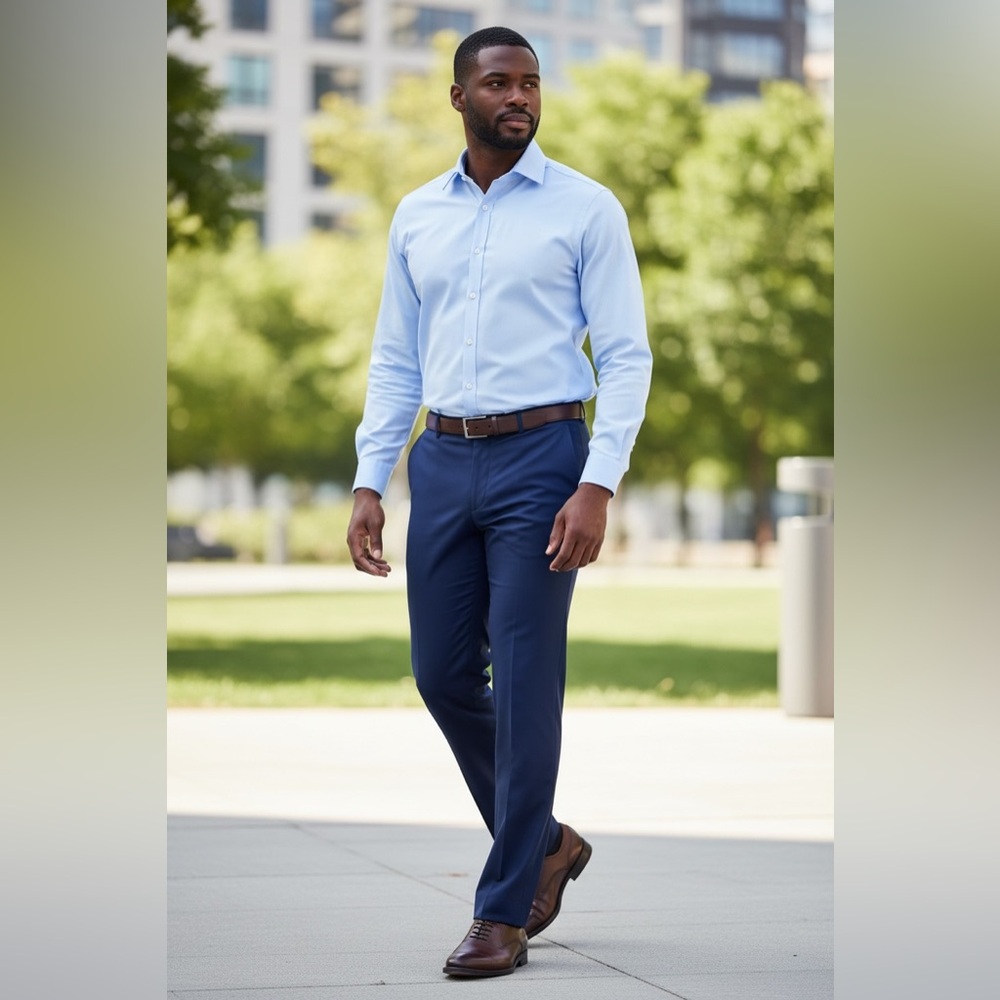 Peter Millar Performance Navy Blue Flat Front Trousers Pants 34/32 Tailored Fit